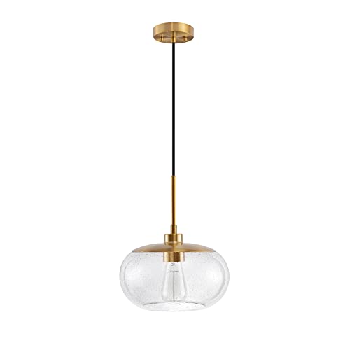 Kyrid 10" Single Pendant Light With Clear Seedy Glass Shade(Antique Brass Finish) #TOP1