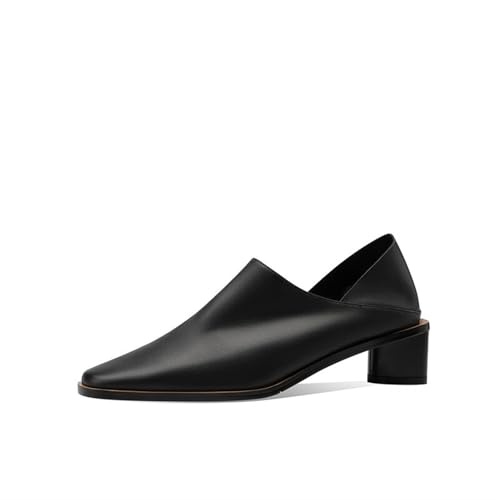 Loafers for Women Women's Genuine Leather Slip-On Pumps with Thick Heels Square Toe Casual Dress Shoes
