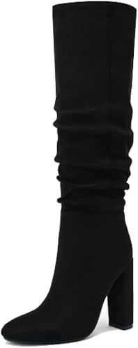 Women's Knee High Boots, Loose Calf Boots, Pleated Block and Formal Winter Boots