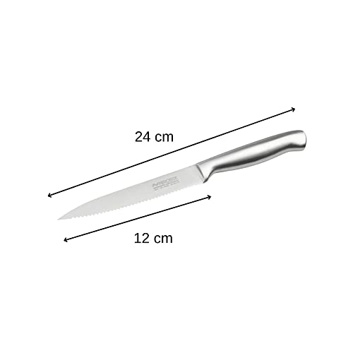 Nirosta Küchenmesser gezahnt STAR, scharfes Allzweckmesser, Edelstahl, handlicher Griff, handgeschärfte, gezackte Wellenschliff-Klinge, (Klingenlänge: ca. 12 cm), Menge: 1 Stück