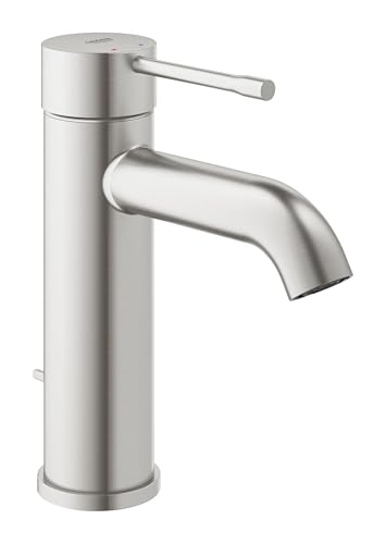 GROHE Essence, Waschtischarmatur, wassersparend (Wasserhahn für das Bad, Badarmatur mit Zugstangen-Ablauf, 17cm hoch, einfache Installation am Waschbecken, langlebige Oberfläche), edelstahl, 23589DC1