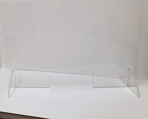 Sibe-R-Plastics Supply Sneeze Guard Pick Your Size Freestanding Portable Clear Acrylic Plexiglass Shield Barrier for Business & Customer Safety, Slotted Transaction Window, Desk, Counter (36" x 24")