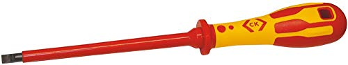 Image of Screwdriver, VDE, Slotted, 6.5X150mm, Blade Length 90mm, Overall Length 150mm, Ck Tools - DextroVDE Slotted Screwdrivers, Tip Size 6.5mm, Handle Colour Red/Yellow, Screwdriver Type Slotted, Tip/No