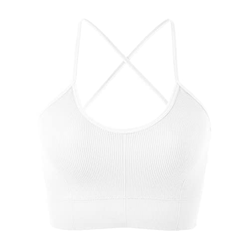 Vertvie Sports Bras For Women Cross Back Strappy Wireless Padded Bra Seamless Workout Tank Tops Backless Yoga Bra(White,S) #TOP2