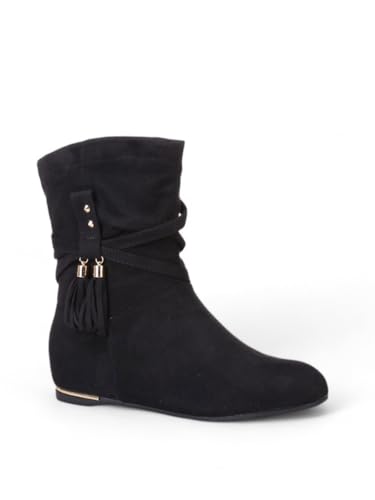 Bottines plissées talons compensés stables avec pampilles élégantes