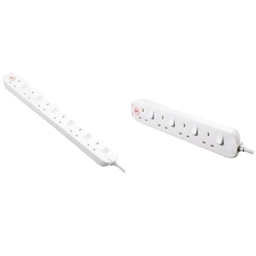 Masterplug Six Socket Power Surge Protected Extension Lead with Individual Switches & SWSRG4210N-MP Four Socket Power Surge Protected Extension Lead with Individual Switches, 2 Metres