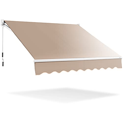 GOPLUS Gelenkarmmarkise, 245x200 cm Gelenkmarkise, Markise Balkon, Terrassenmarkise mit 5-60° einstellbare Winkel, UV-beständig & wasserabweisend, Sonnenschutz mit Handkurbel, Alu/Polyester, Beige