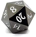 Miniatura 5 de Juego de dados de metal D20 F Critical Fail F de 20 caras, número DND para juegos de rol, Dungeons and Dragons D&D Pathfinder, negro, plateado,