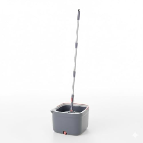 Image of R Runilex 360 Rotating Square Bucket Mop with Adjustable Handle Reusable Microfiber Pads for Wet & Dry Glass, Wall, Tile and Home Floor Cleaning - Grey and Orange