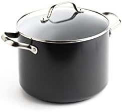 GreenPan Valencia Pro Hard Anodized Healthy Ceramic Nonstick 24 cm/ 7.6 Litre Stock Pot with Lid, PFAS-Free, Induction,Oven Safe, Gray