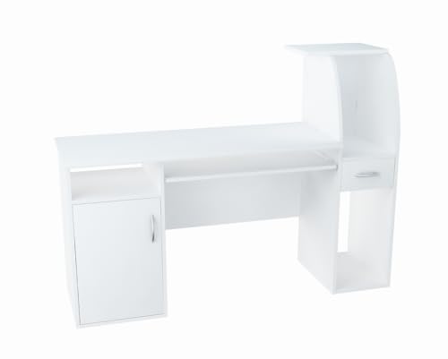 Meble Bestseller Escritorio para ordenador con cajón y armario Reset B003 (ancho 150 cm, alto 112 cm, profundidad 50 cm) en color blanco