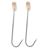 TOGEVAL 2 Stück Fleischhaken Holzgriff T-form Für Grillshop Einfaches Einsetzen Sicher Robust Für Bbq Hähnchen Geflügel