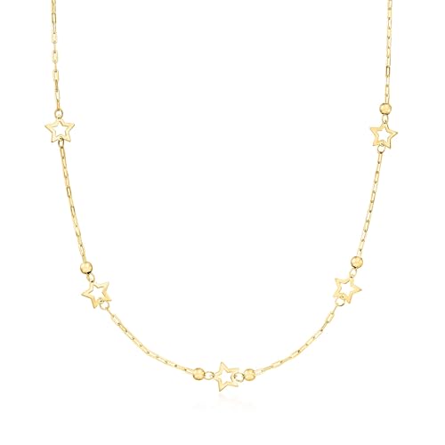 Ross-Simons Italian 14kt Yellow Gold Paper Clip Link Star Station Necklace