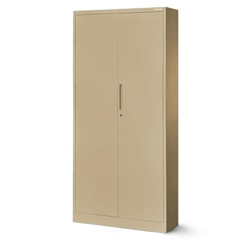 Jan Nowak Aktenschrank C001H Büroschrank Metallschrank Aufbewahrungsschrank 4 verstellbare Fachböden Pulverbeschichtet Abschließbar 195 cm x 90 cm x 40 cm (Beige)