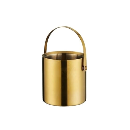 氷のバケツ カクテルバー、冷凍庫、ワイン用のハンドル付きステンレス製二重層アイスバケツ(Gold,大きい)