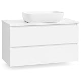 NEBADOON Mueble Baño con Lavabo sobre Encimera Mueble Suspendido De 2 Cajones con Cierre Suave Silent System Montado En Acabado Blanco 60 Cm Ancho 45 Cm Fondo 52 Cm Alto