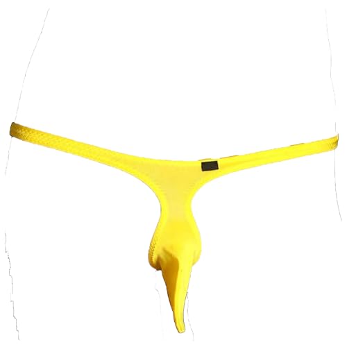 Faringoto Ropa interior sexy de seda de hielo para hombre, talle bajo, bolsa de abultamiento, tanga para uso diario, vacaciones, Amarillo, Large