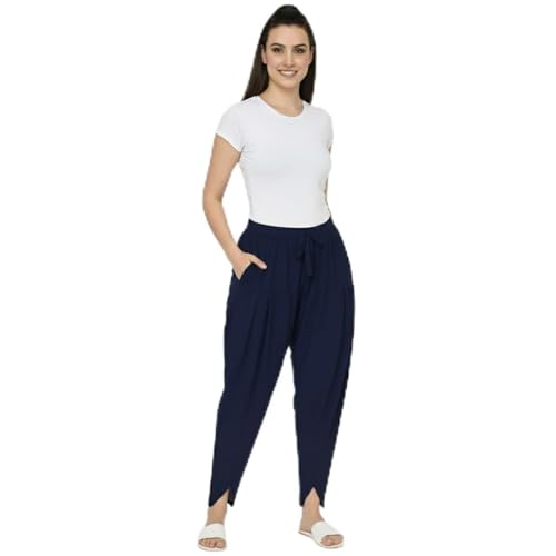 Image of Loose Fit Rayon Dhoti Tulip Pants for Women Patiala Salwar Bottom Wear Harem Pants, Waist Free Size (28 Inch to 42 Inch)