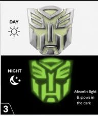 Image of 3D Metal Transformer Robot Face Car Badge, Glow in Dark Chrome Emblem Sticker for Car, Bike, Helmet - Waterproof, Universal Fit, Gold /Silver with Glow Insert (Silver w /Glow Insert)