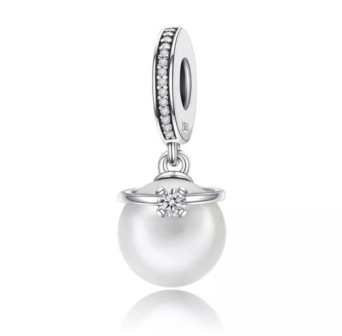 Plata de Ley 925 en este charm colgante de perla blanca con diseño de temperamento noble