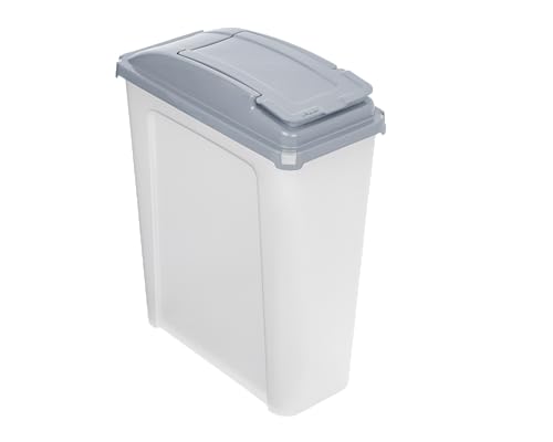 TENLITE - High Grade 25L Slim Line Clear/Cool Grey Recycling Bin with Flap Lid – Durable Plastic Waste Rubbish Bin, Trash Can & Dustbin for Kitchen, Bathroom, Bedroom, Office or Animal Feed Storage