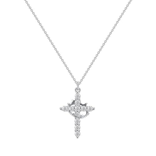 Liebelingtiamo Upgraded Crown Cross Necklace for Women,14K Gold Plated Crown Cross Pendant Necklace, Dainty Non-Tarnish Faith Christian Religious Jewelry for Ladies