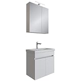 Planetmöbel Armario para debajo del lavabo de 64 cm con lavabo de cerámica, moderno mueble de baño en blanco