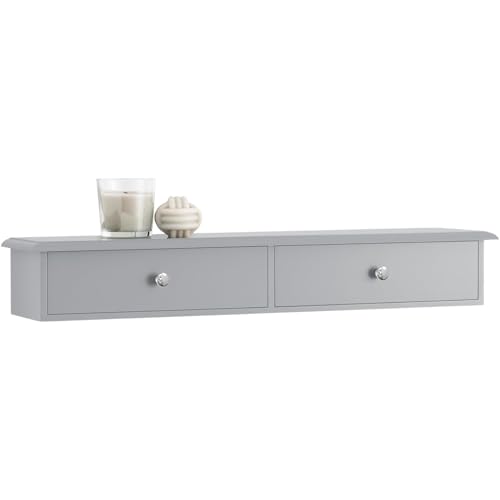 Image of Sabri SHOPEE Wooden Wall Cabinet with Drawers for Storage Floating Wall Shelf with Hidden Storage for Home Kitchen Office and Living Room (Grey, • 64W x 15D x 10H cm (2 Drawers))