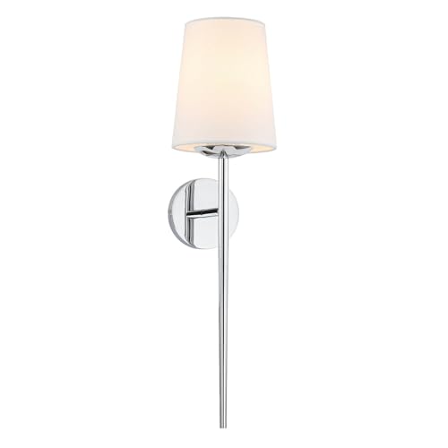 Image of XiNBEi Modern Chrome Bedroom Wall Lamp, Sconce Lights with Fabric Shade, Single Wall Lights for Bedroom Corridor Hallway Living Room NL-W408-CH