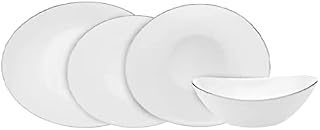 Karaca Pure 24-Piece Table Service Crockery Set for 6 People, Glass, Large Flat Plates, Dinner Plates, Cake Plates, Dessert Plates