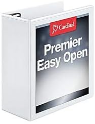 Cardinal 3 Ring Binder, 4 Inch Premier Easy Open Binder, ONE-Touch Locking Slant-D Rings, 880-Sheet Capacity, ClearVue Cover, PVC-Free, White (10340CB)
