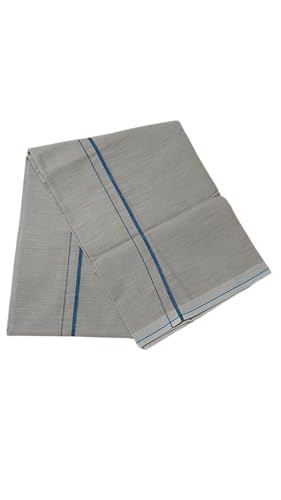 Image of Pure Cotton Dhoti for Men (1.28 x 1.87 m) | Solid Panchalu with Varied Small Color Border | Kerala Cotton Veshti, Khadi Dhoti | Lightweight Pooja & Temple Wear