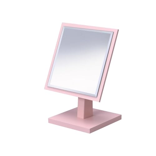 9.5" Pastel Pink Polyresin & Wood Make-Up Mirror on Pedestal