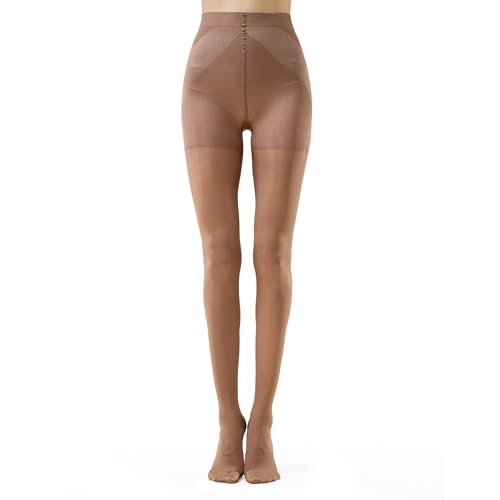 Image of MANZI 2 Pairs Women's Sheer Tights 40D High Waist Control Top Pantyhose Thigh High Stockings with Reinforced Toes