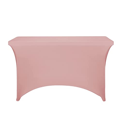 Image of FORLIFE Spandex Table Covers - Fitted 4ft Rectangular Tablecloth, Stretch Patio Table Cover for Wedding, Banquet, Party (Dusty Rose)