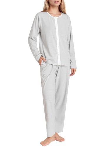 Latuza Women's Petite Cotton Pajama Set Striped Button Down Pjs L Light Gray