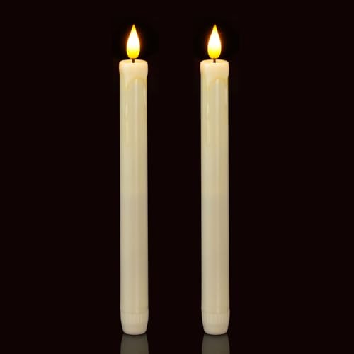 Image of Homemory 2 /3 /6 Pack Flameless Taper Candles, No Remote, Realistic Flickering Battery Operated Candlesticks, Ivory LED Plastic Candle Safe for Weddings, Table Decor, Christmas, and Halloween(Set of 2)