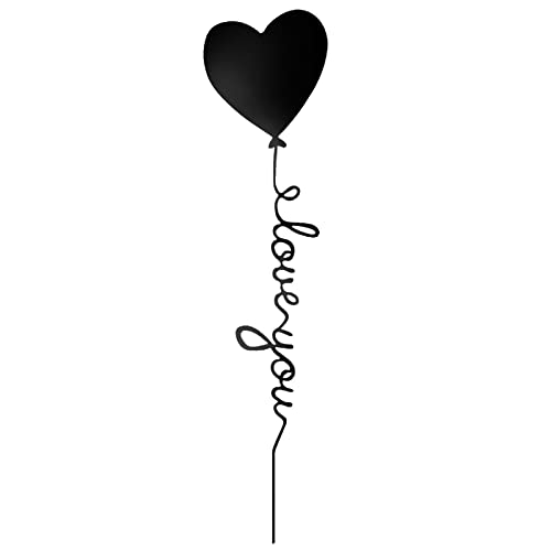 Image of I Love You Heart Shaped Balloon Sign Black Metal Wall Decor, Home Decor Wall Art Iron Letters Metal Decorations for Living Room Bedroom, 17.7”x3.9”