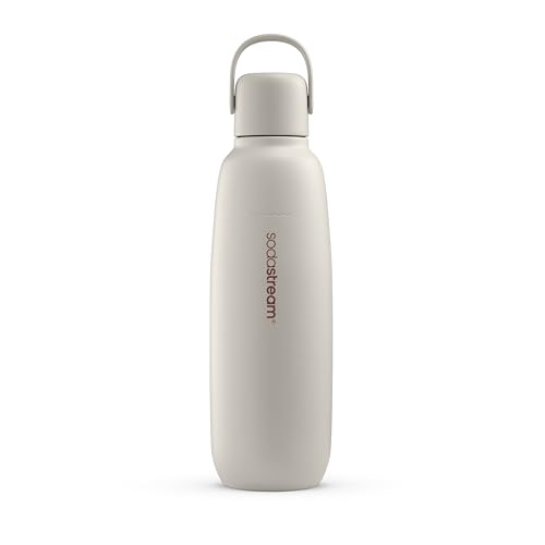 SodaStream Fizz & Go Cool Bottle - Stainless Steel, 30.4 oz, Keeps Drinks Cold for 12 Hours, Cupholder Friendly, Compatible with Pink CO2 Machines, Sand Color
