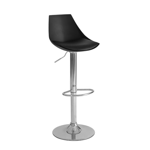 LOLAhome Taburete Alto de Cocina Giratorio en 360°, Silla de Bar Regulable en Altura de 83 a 104 cm, con Respaldo, Material Polipiel, Estructura Metal y Reposapiés, Negro