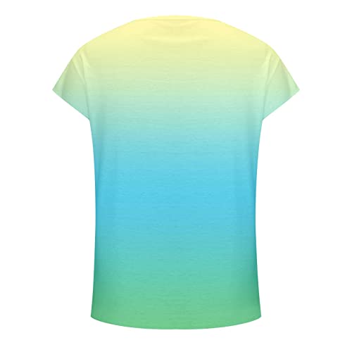 Blusa feminina de gola canoa com gola redonda e manga curta de algodão e manga curta, Verde limão e