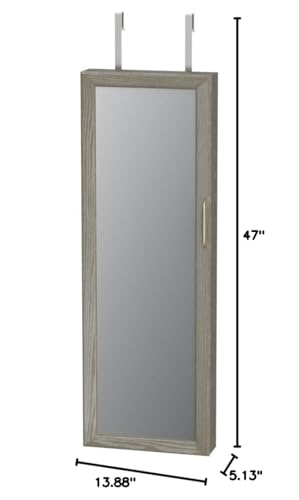 Abington Lane Over The Door Makeup Organizer - Beauty Armoire with LED Lights and Stowaway Mirror for Makeup Storage - Heathered Grey Finish - (Includes Wall Mounted Option)