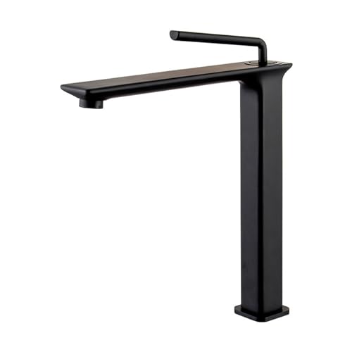 Mitigeur de lavabo en laiton monotrou haut, commande fluide et robinet noir anti-éclaboussures