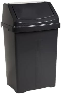 50L Litre Large Heavy Duty Plastic Bin Dustbin, Storage Unit with Locking Lid/Swing Bin Recycling Kitchen Waste Bin Rubbish Waste (Swing Bin, Midnight Black)