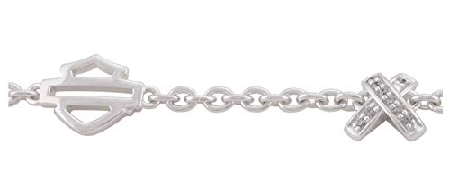 Harley-Davidson Women's Criss Cross Crystal B&S Sterling Silver Bracelet HDB04603