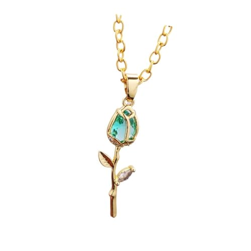 [�C���X�N] Fashionable Delicate Tulips Design Necklace in Gold with Crystals Accent Ideal for Daily Wear or Parties Supplies Elegant