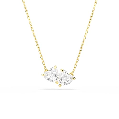 Swarovski Collier, de la collection Mesmera, cristaux incolores de taille cœur, sertissage griffes, accroché à une chaîne en placage de ton or