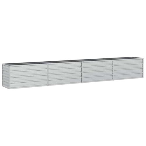 vidaXL Arriate Jardinera Macetero Cesta Pared Alambre Maceta Flores Plantas Jardín Patio Terraza Estable de Acero Galvanizado Plateado 320x40x45 cm