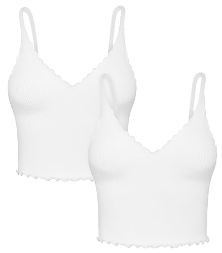 Image of Sunzel Tank Top for Women, V Neck Seamless Ribbed Crop Camisole with Ruffles