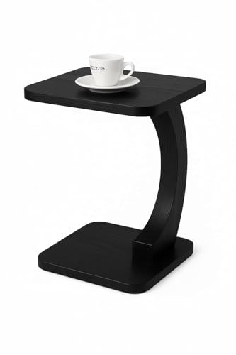 Image of Modern C-Shaped Side Table for Sofa & Bed - Multi-Purpose Laptop Table, Snack Holder, Book & Plant Stand - Compact & Sturdy Bedside Table (Black1)